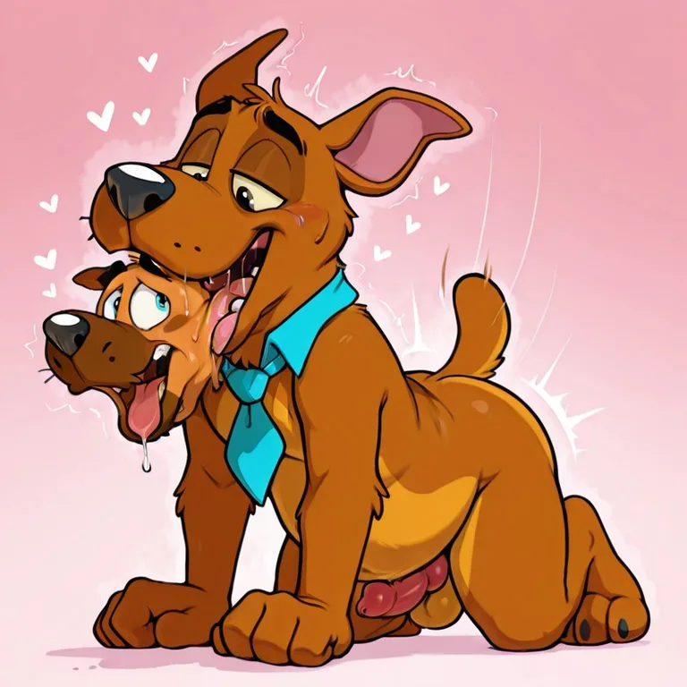 Two Anthro Cartoon Dogs Sharing a Romantic Moment
