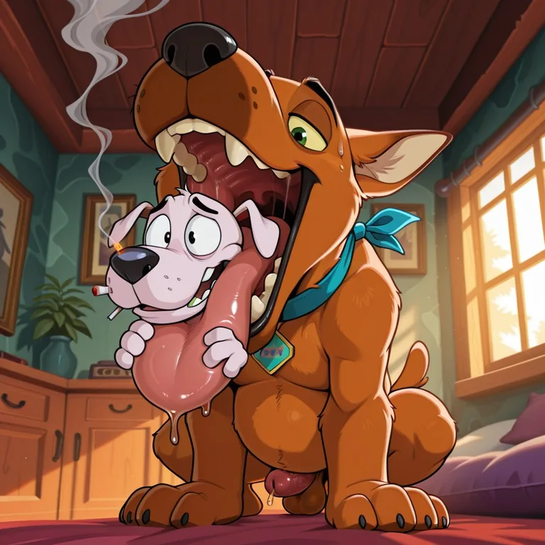Courage the Cowardly Dog and Scooby-Doo in a Cozy Smoke Session