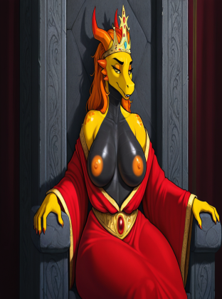 Regal Black Dragon Queen on Throne