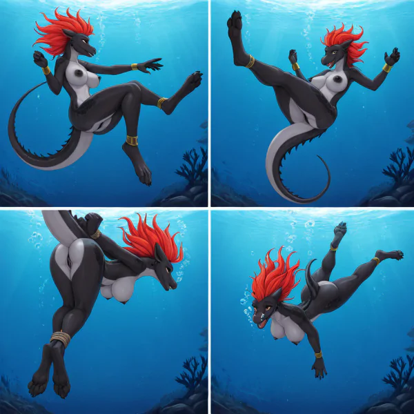 Dragon Sinking Underwater with Pierced Nipples