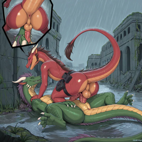 Eastern Dragon Playful in Ruins