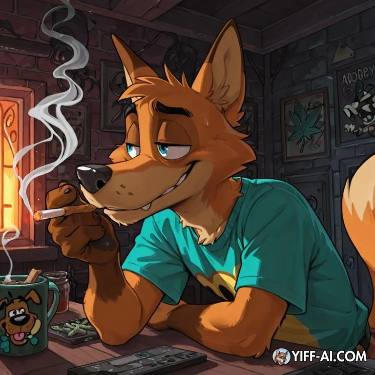 Anthro Courage the Cowardly Dog Smoking Weed