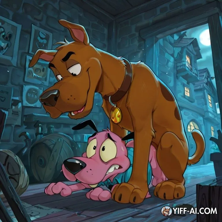 Courageous Canine Duo in Spooky Setting