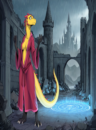 Mysterious Dragon in Rainy Castle Ruins