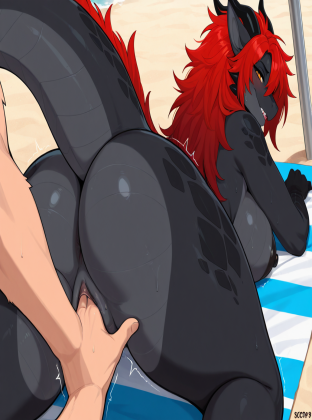 Majestic Black Dragon on Beach