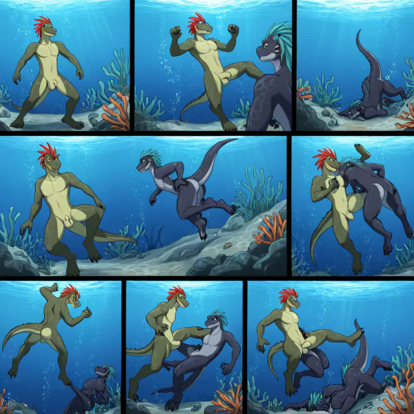 Underwater Dragon and Argonian Battle