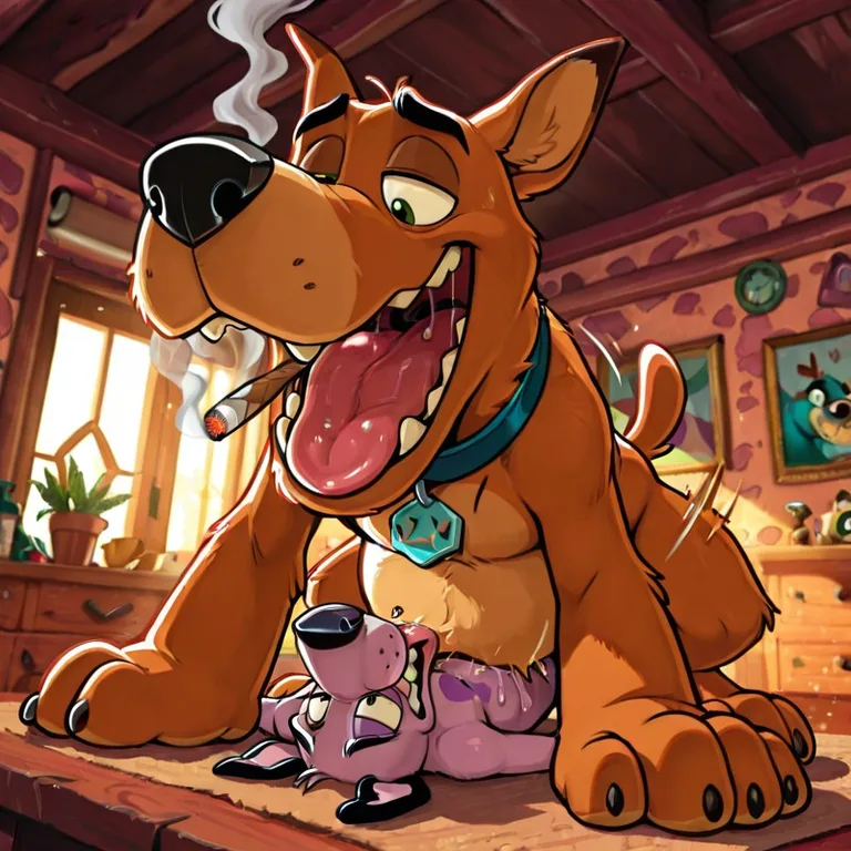 Courage and Scooby Sharing a Relaxing Smoke Under Moonlight