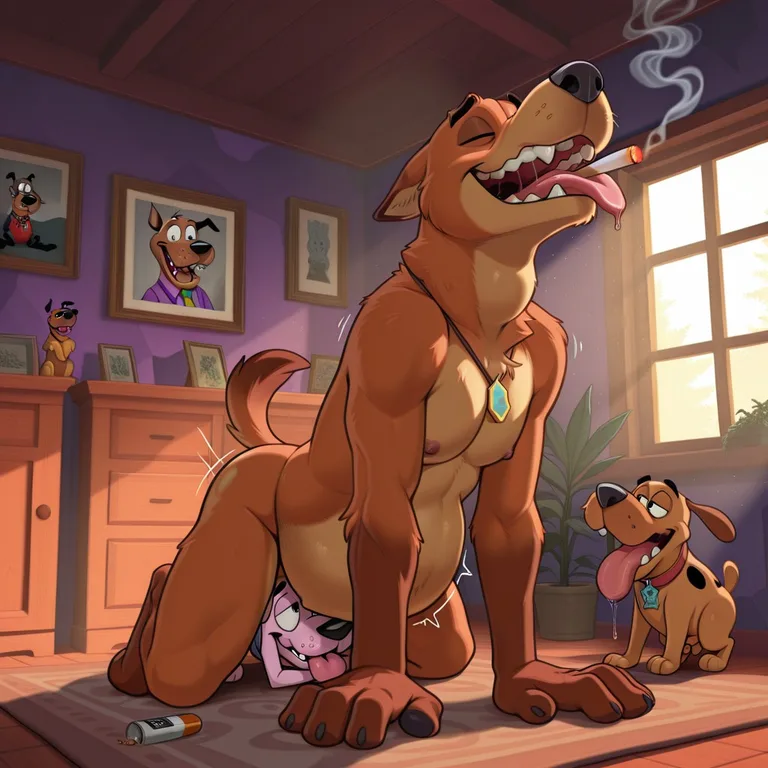 Courage the Cowardly Dog and Friends in a Dark Room