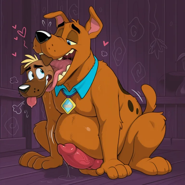 Two Cartoon Dogs Embracing in a Rainbow Meadow Solo