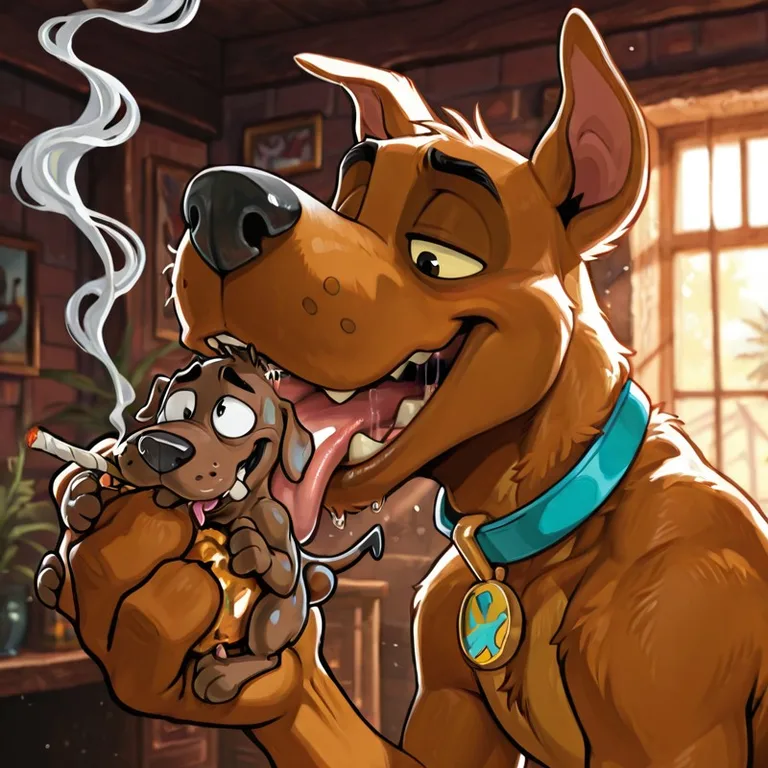 Scooby and Courage in a Meadow