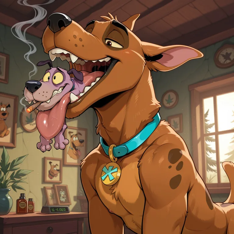 Scooby Doo And Courage The Cowardly Dog Sharing A Smoke