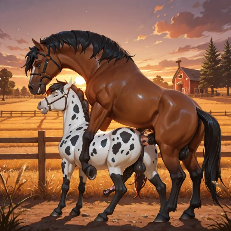 Mating Horses at Sunset