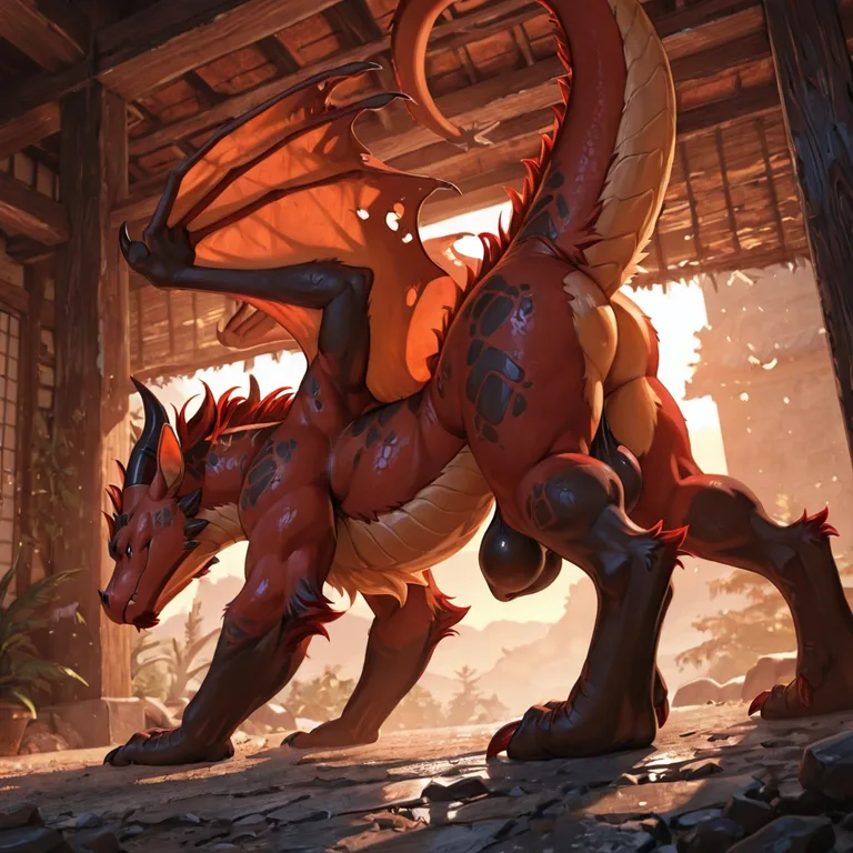 Majestic Furred Dragon on All Fours
