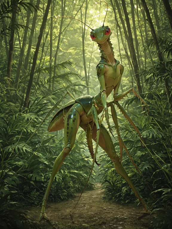 Feral Mantis Stalking Through Jungle