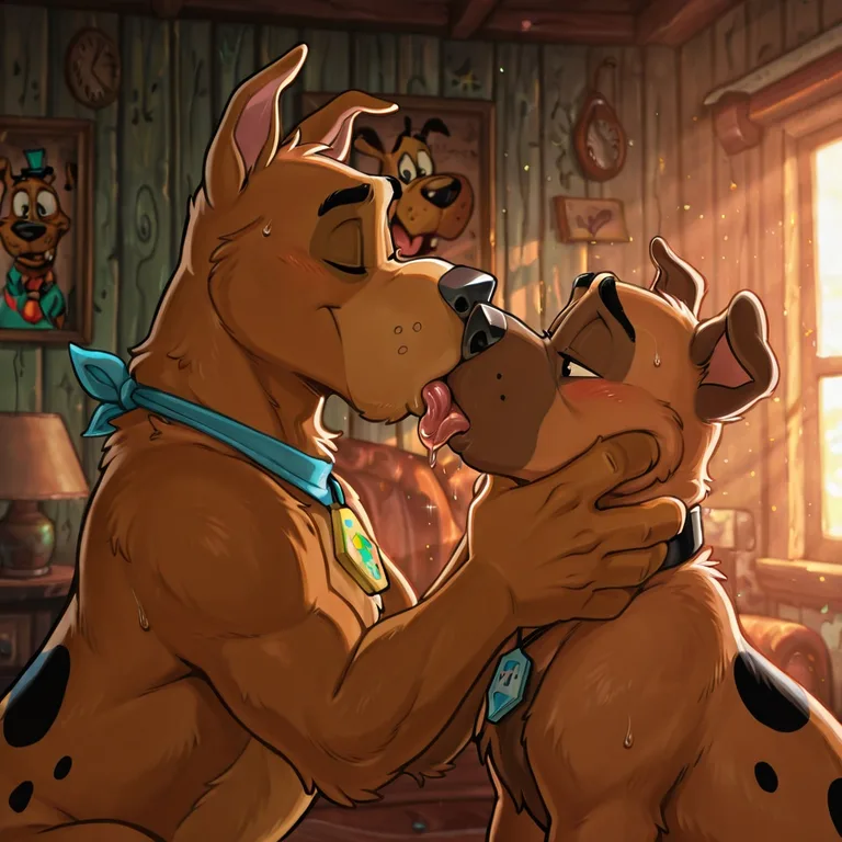 Cartoon Dogs Sharing a Tender Kiss