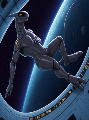Astronaut in Space Station with Moon