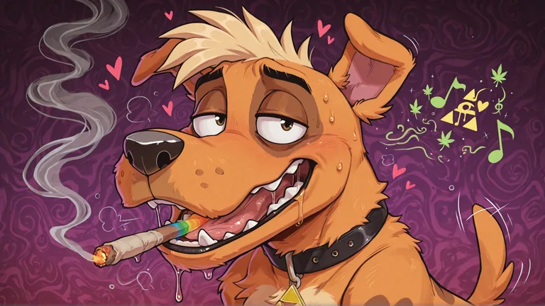 Stoned Furry Character in Neon Swirls