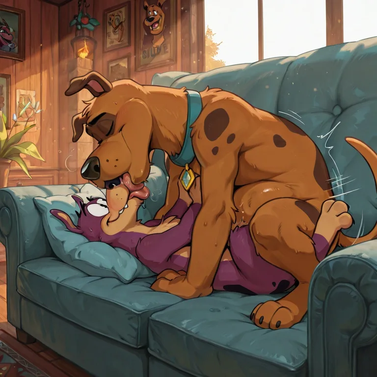 Cartoon Dogs Sharing Intimate Moment
