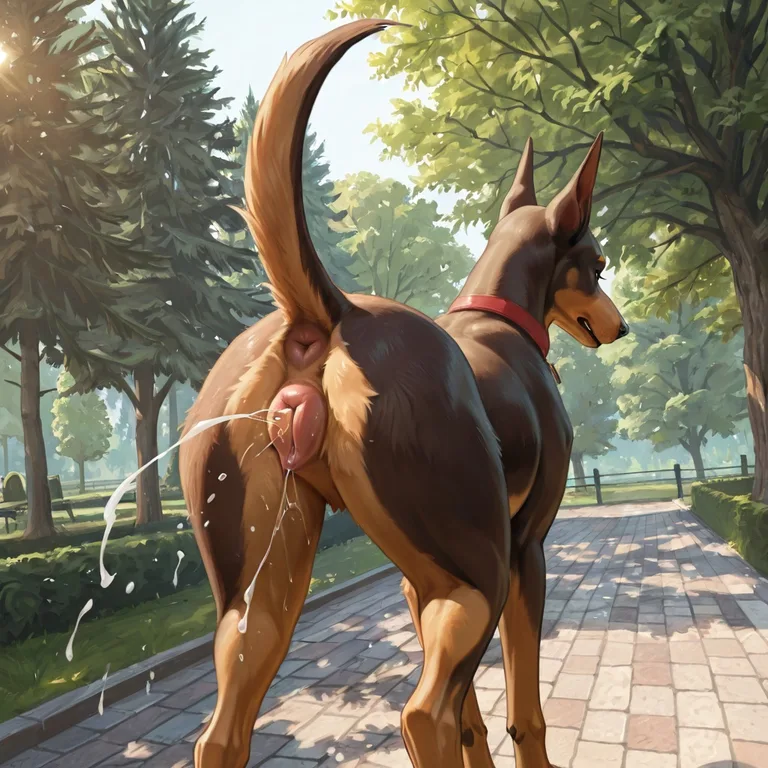 Doberman in Heat at the Park