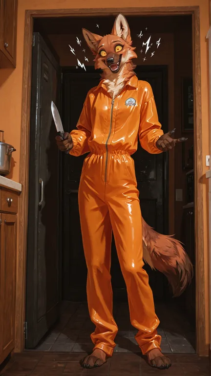Maned Wolf in Prison Jumpsuit with Knife
