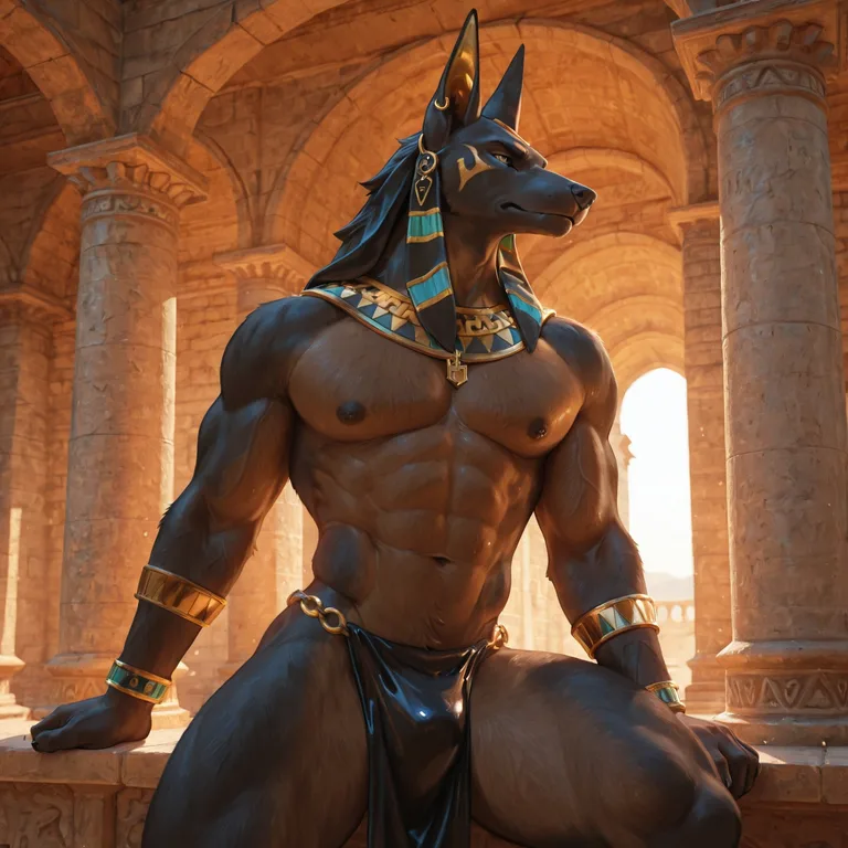 Anubis Warrior Posing in Loincloth