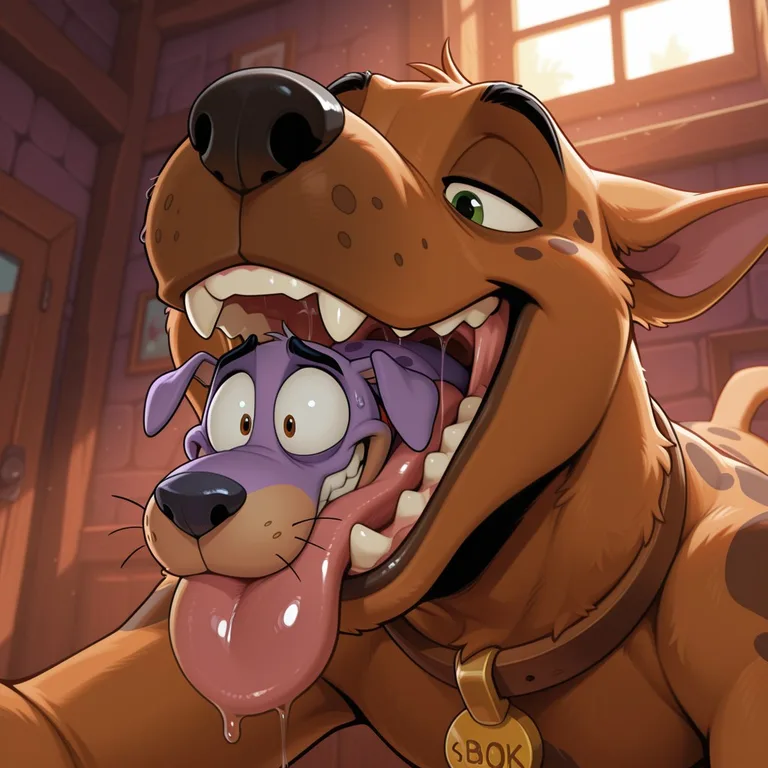 Scooby and Courage in a Whimsical Comic Scene