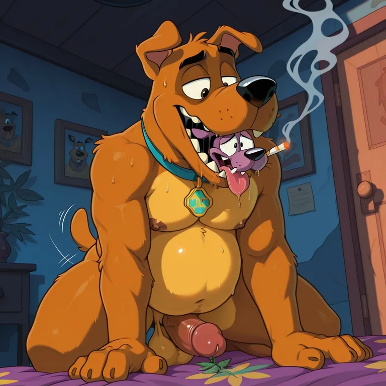 Scooby and Courage in a Cozy 90s Cartoon Night