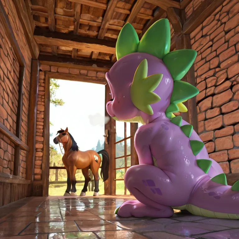 Spike the Dragon and Pony Friends Cuddling
