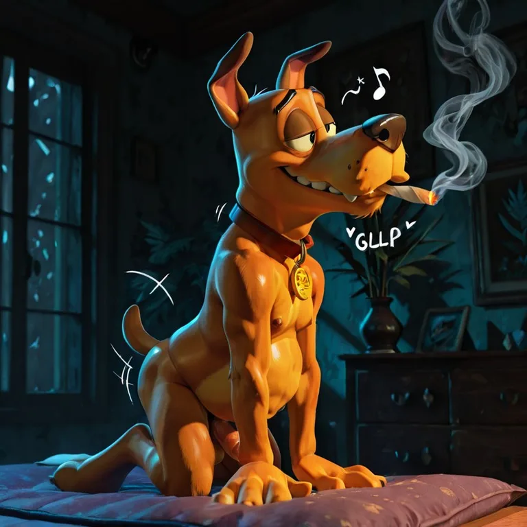 Courage the Cowardly Dog in Surreal Stoner Scene