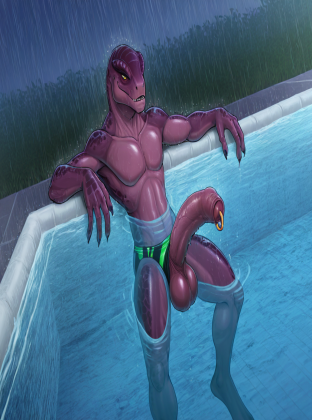 Alien Sangheili in Pool During Rain