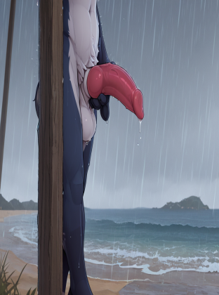 Fox on Beach in Rain