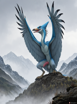 Majestic Pterosaur Soaring Over Mountains