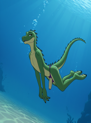 Seductive Lizard in Underwater Thong Pose