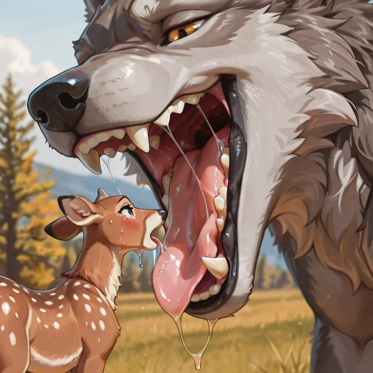 Predator Wolf with Prey in Mouth