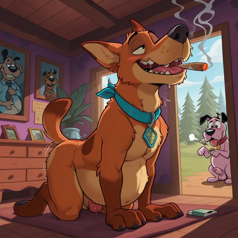 Two Cartoon Dogs Relaxing in a Cozy Living Room