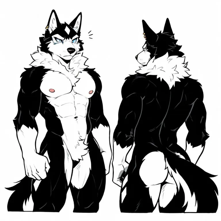 Husky Malamute Anthro Character Reference Sheet in Two Views