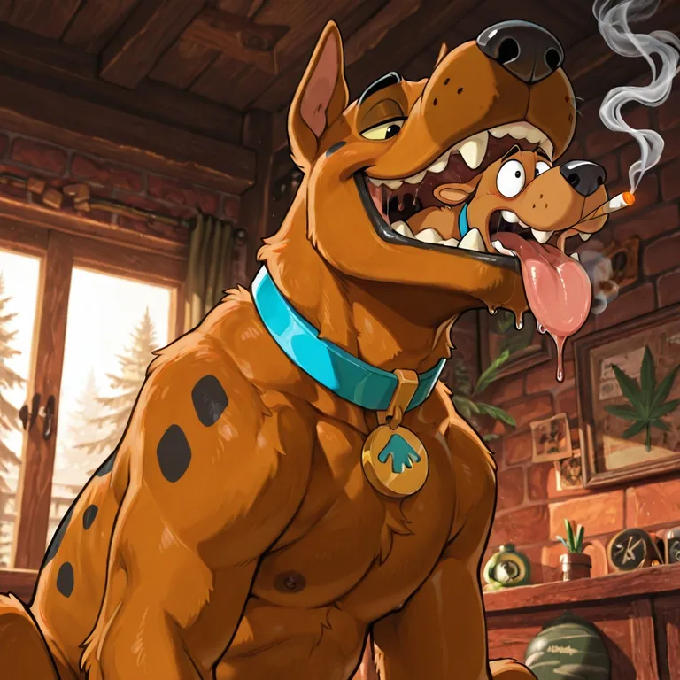 Scooby and Courage in a Quirky Stomach Scene
