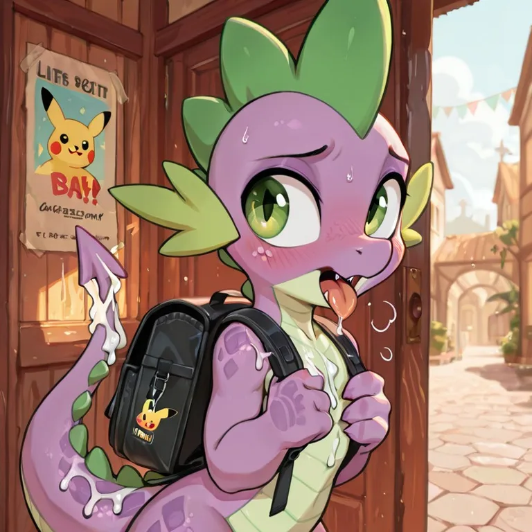 Spike the Dragon in Pikachu Backpack