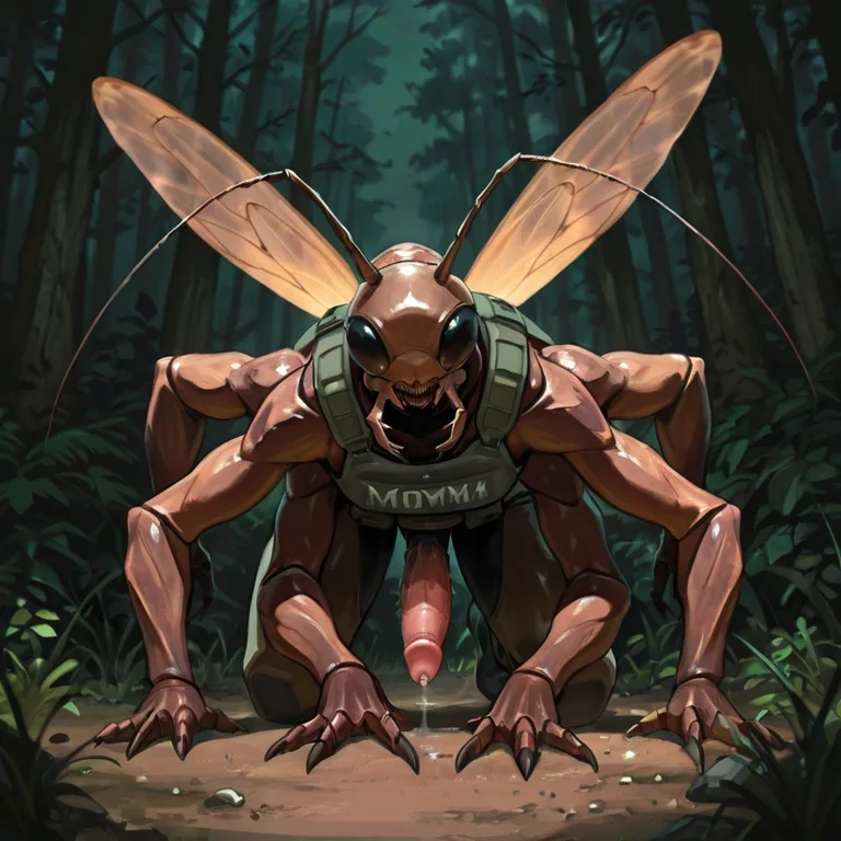 Cockroach Queen in Military Gear Crawling