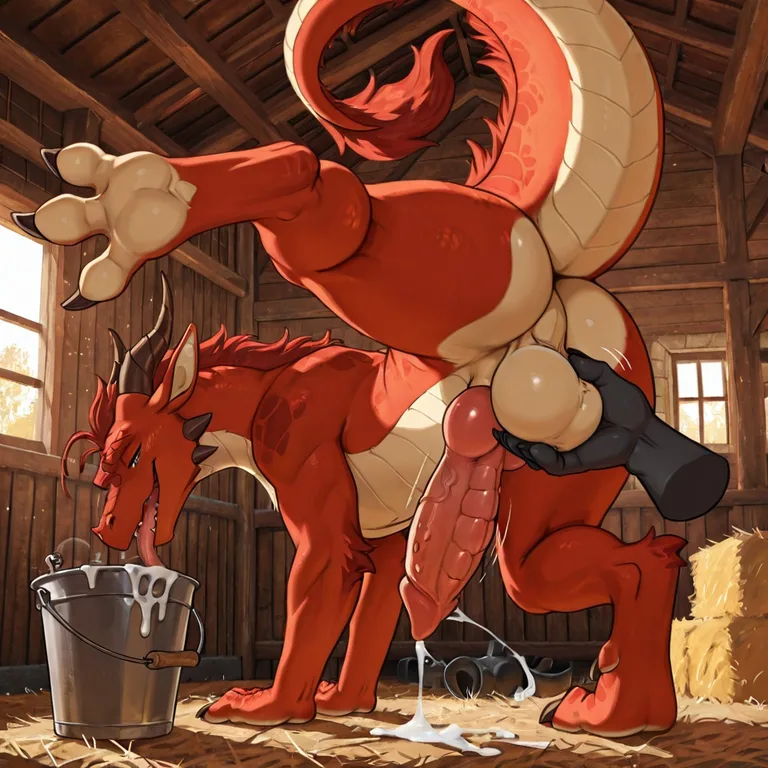 Majestic Furred Dragon Presenting Saggy Balls