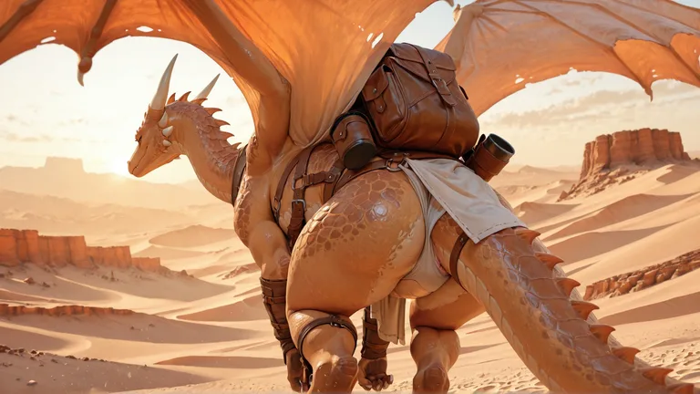 Desert Dragon with Pack Traversing Dunes