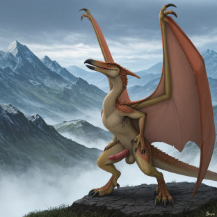 Majestic Pteranodon Soaring Over Mountains