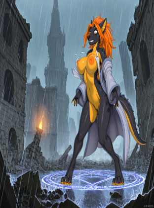 Mysterious Dragon Sorceress in Castle Ruins