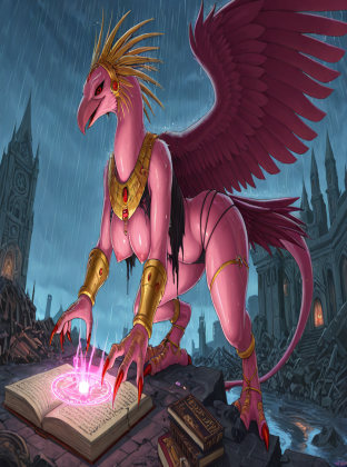 Tzeentch's Avian Sorceress in Ruined Cathedral