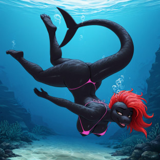 Dragon Woman Swimming Underwater