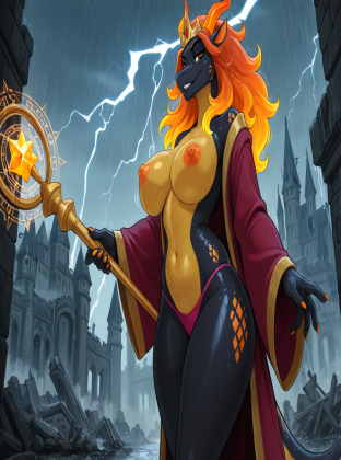 Majestic Furry Queen in Stormy Castle