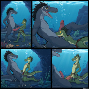 Primal Raptor and Alligator Underwater Encounter