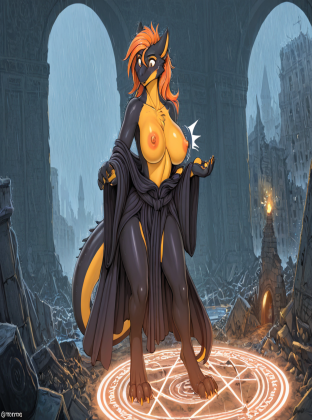 Mysterious Dragon in Rainy Castle Ruins