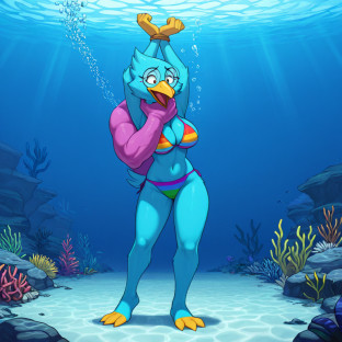 Elderly Avian Stripping Underwater