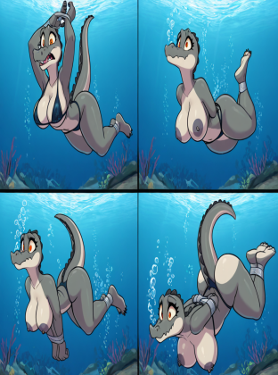 Crocodile Woman Underwater Struggle